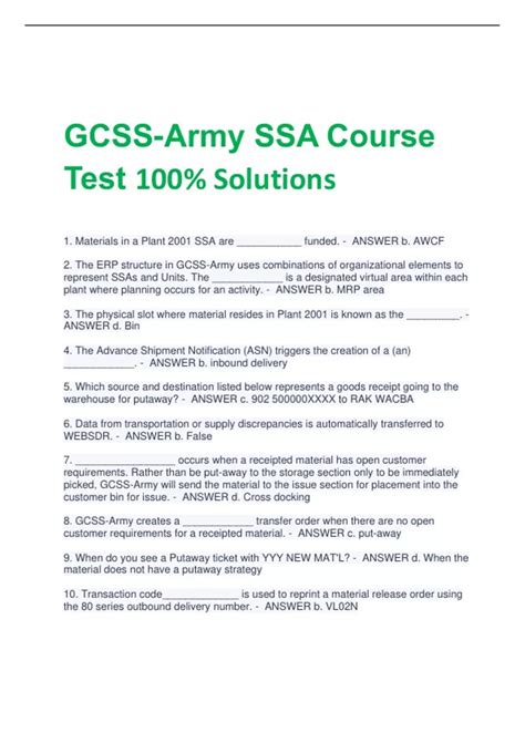 LATEST 2024 GCSS-Army SSA Course Test 100% Solutions - GCSS-Army SSA ...