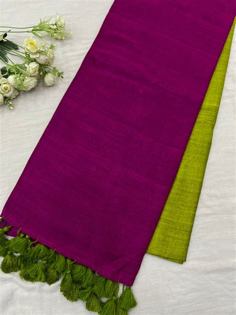 Magenta Green Acrylic Cotton Saree – The Loom Store