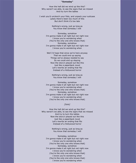 Nickelback Someday Somehow Lyrics
