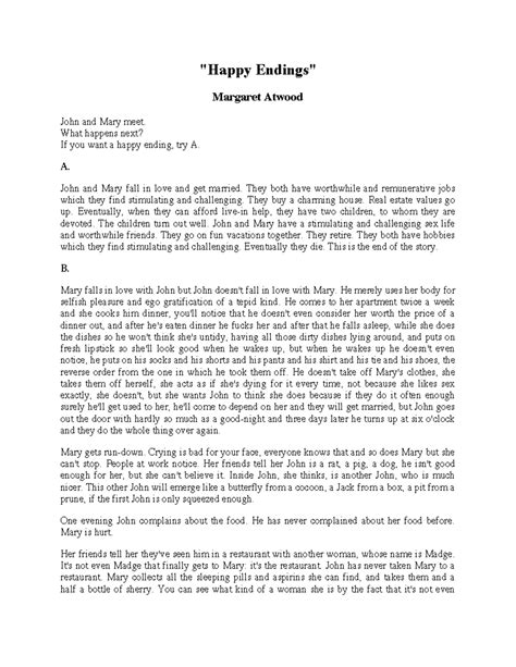 English 123 Margaret Atwood's Happy Endings (1) (1) - "Happy Endings ...