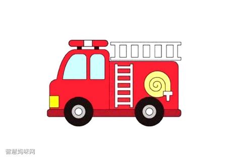 漂亮的消防车简笔画画法步骤 - 智慧妈咪网
