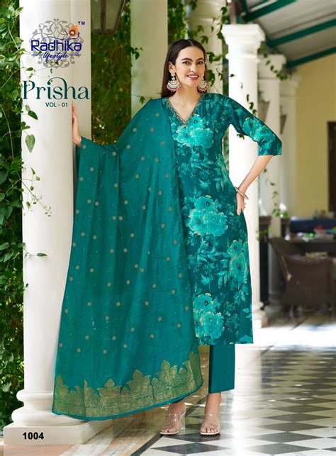 Radhika Prisha Vol 1 Milano Print With Handwork Kurti Pant And Dupatta