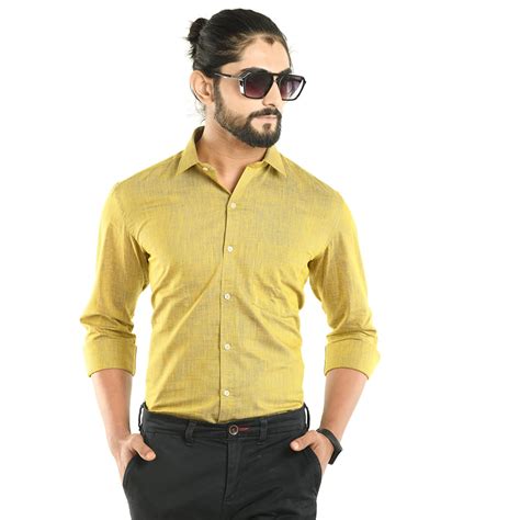 Buy Men Yellow Slim Fit Solid Cotton Formal Shirt at Amazon.in