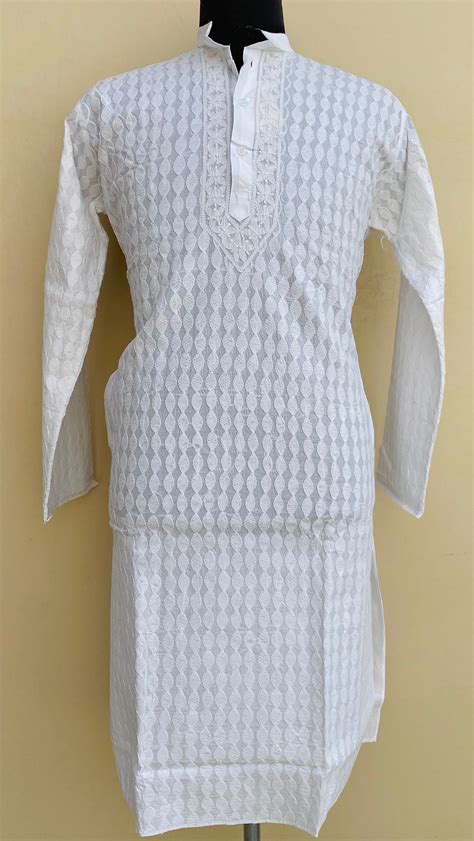 Lucknowi Chikankari Men’s Kurta White Cotton – Chikirpolo
