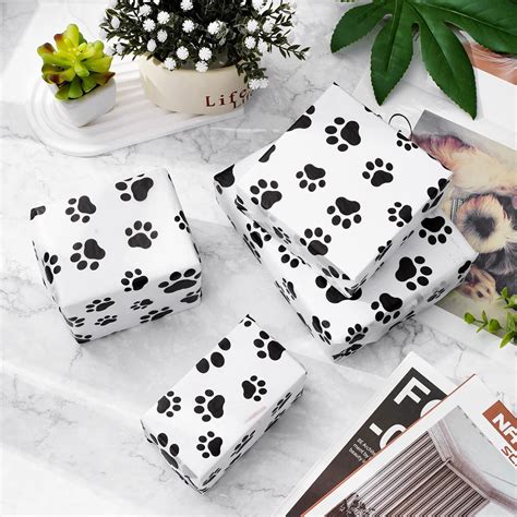 Buy Whaline Pet Paw Print Tissue Paper White Black Wrapping Paper 14 x ...