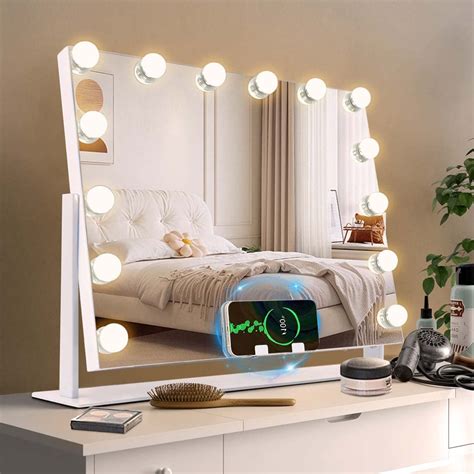 Buy MISAVANITY Rotating Vanity Mirror with Lights and Wireless Charger ...