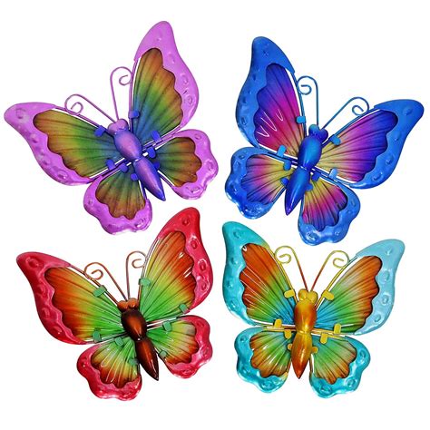 HONGLAND Set of 4 Butterfly Wall Art Metal Glass Wall Decor Garden ...