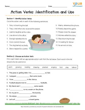 Fillable Online action verbs identification use worksheet. action verbs ...