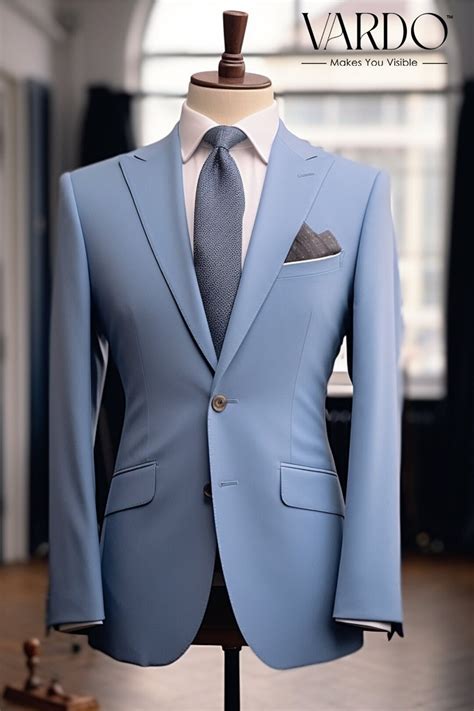 Buy Sky Blue Two Piece Suit for Men Formal Wedding Attire Tailored Suit ...