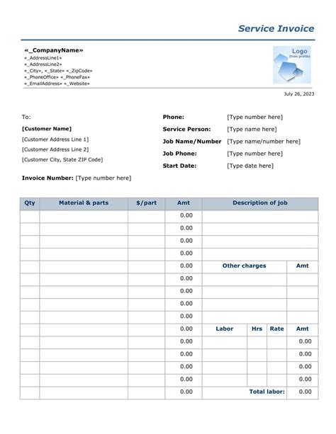 Image result for Service Invoice Examples