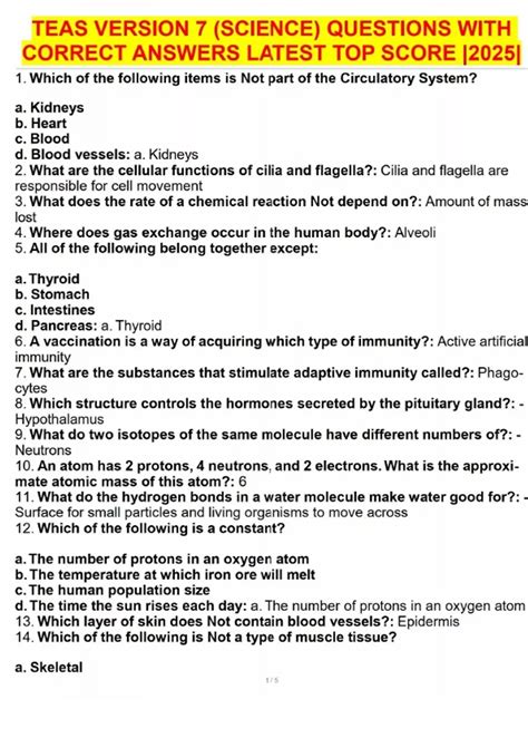 Teas Science Questions