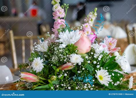 Flower Arrangement As Centerpiece Stock Photo - Image of flowerpot ...