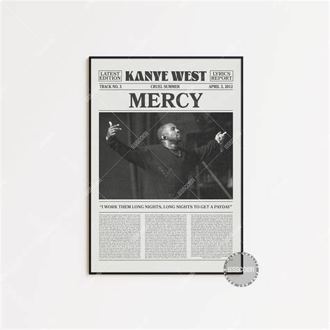 POSTER Kanye West Retro Newspaper Print, Mercy Poster, Mercy Lyrics ...