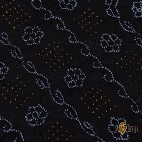 Black Pure Georgette Banarasi Handloom Bandhani Dupatta - Tilfi