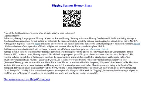 Digging Seamus Heaney Essay | PDF