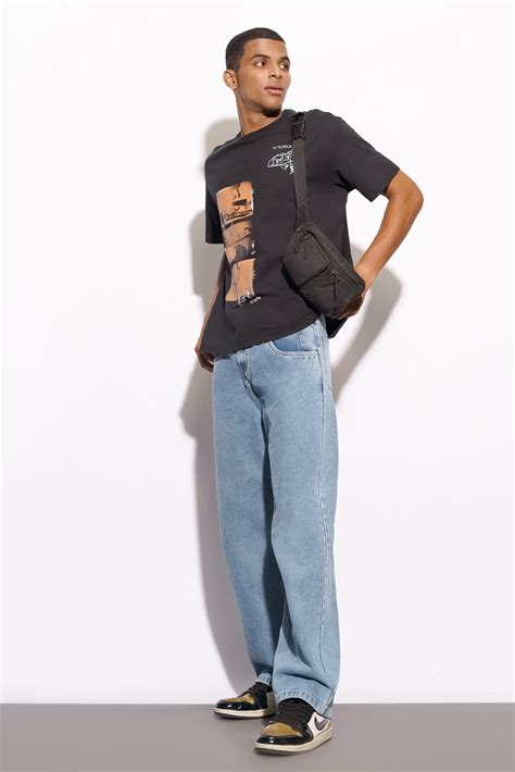 Men's Light Blue Straight Jeans - Freakins