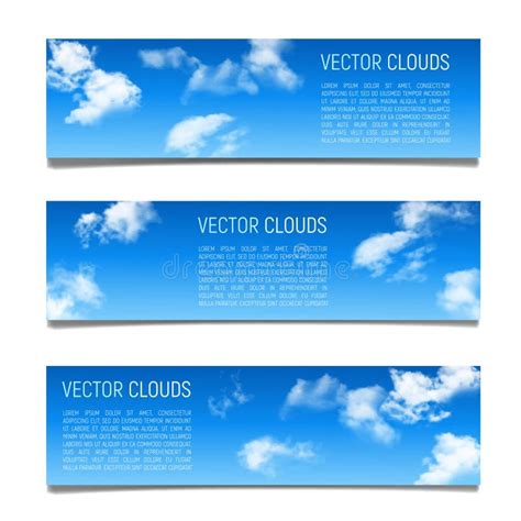Set of Vector Banners with Blue Sky and Realistic Clouds. Stock Vector ...