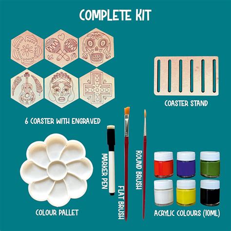 Webby Art and Craft DIY Paint Wooden Coaster with Stand (Set of 6 ...