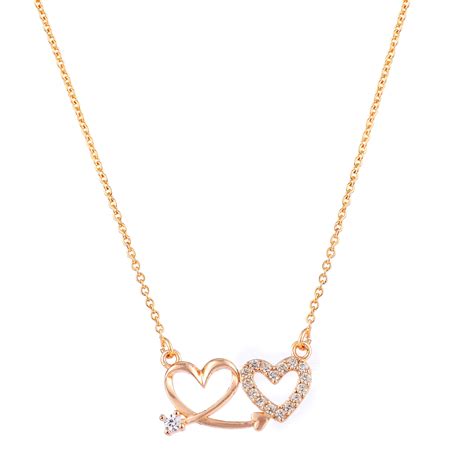Nilu's Collectin Rose Gold Plated Double Heart Pendant Necklace With A ...