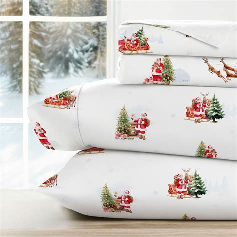 Holiday Bed Sheets Set in Vintage Santa Claus Christmas for Queen Size ...