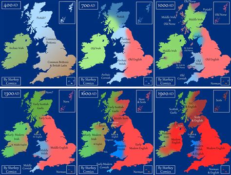 Languages of Britain and Ireland, 400 AD - 1900 AD. : r/MapPorn