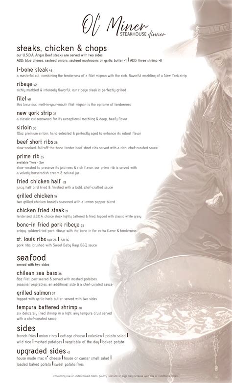 Menu | Ol' Miner Steakhouse, Gunnison, CO