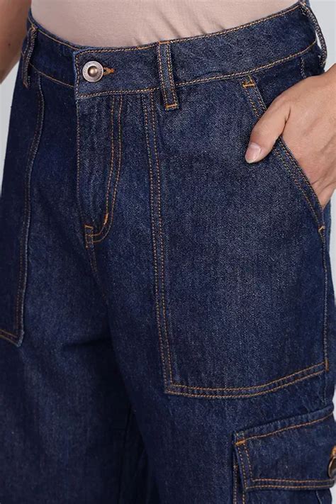 Buy INKD Men's Cargo Baggy Jeans – Mid-Rise | 100% Cotton | Contrast ...