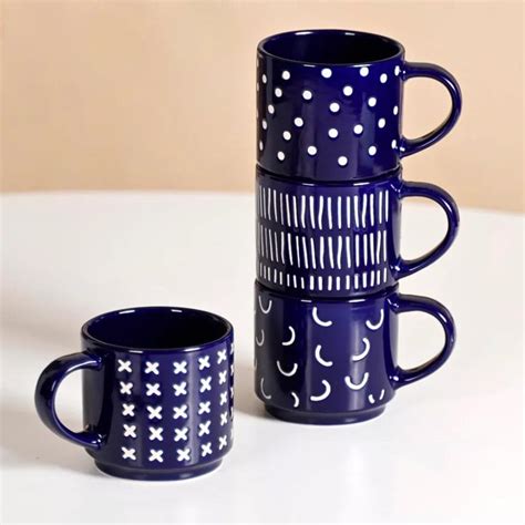 Buy Nestasia Stackable Ceramic Cups Set of 4 (220 ml) | Microwave ...