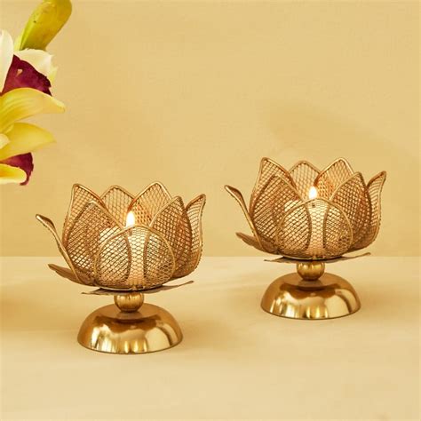 Buy Majestic Lotus Set of 2 Metal Votive Holders from Home Centre at ...