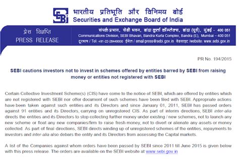 Collective Investment Schemes: SEBI Cautions Investors..!