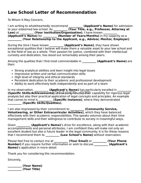 Law School Letter of Recommendation Template ⇒ Simple PDF Form