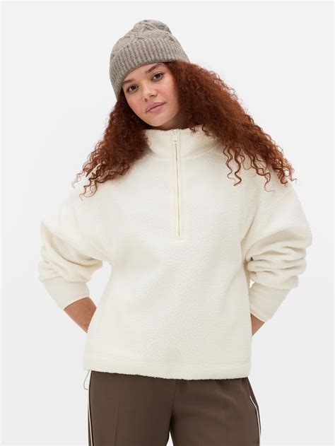 Womens Cream Half Zip Borg Fleece | Primark