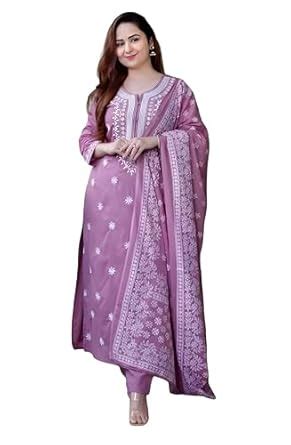 Buy VASTRA RANG Women's Cotton Embroidered Chikankari Work Straight ...