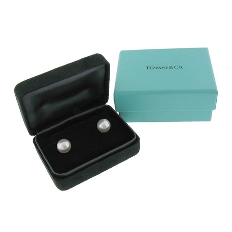 Tiffany and Co. Platinum Cultured Round White Akoya Pearl Stud Earrings ...