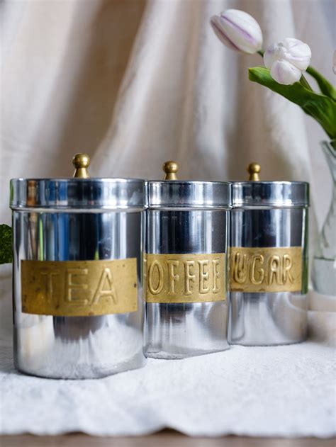 Tea, Coffee & Sugar Canisters with Brass Handles & Labels - The Workers ...