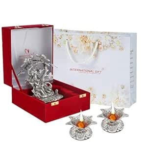 Buy INTERNATIONAL GIFT Radha Krishna Idol with 2 Jyot Hand Diyas ...