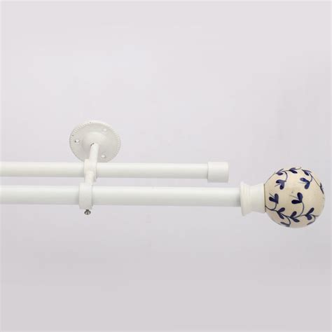 Mughal Ceramic Finial Extendable Double Curtain Rod White 19MM (Hardwa ...