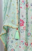 Sage Green Handwork Printed Georgette Anarkali with Embellished Belt