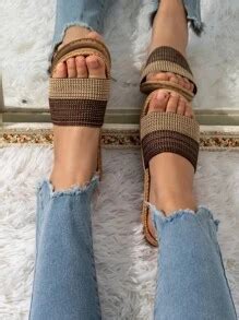 Two Tone Straw Design Slides | SHEIN USA