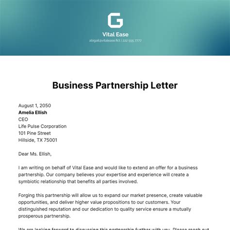Letter For Business Partnership at Joy Herman blog