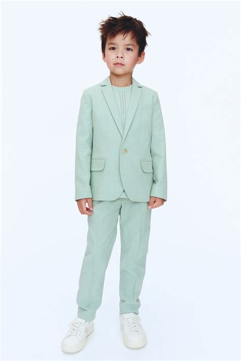 Mint green Slim Fit Suit trousers for kids | H&M IN