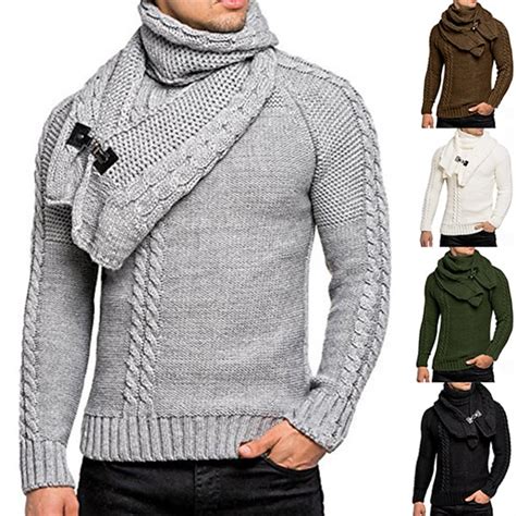 Men's Sweater Cardigan Turtleneck Sweater Knit Button Knitted Solid ...
