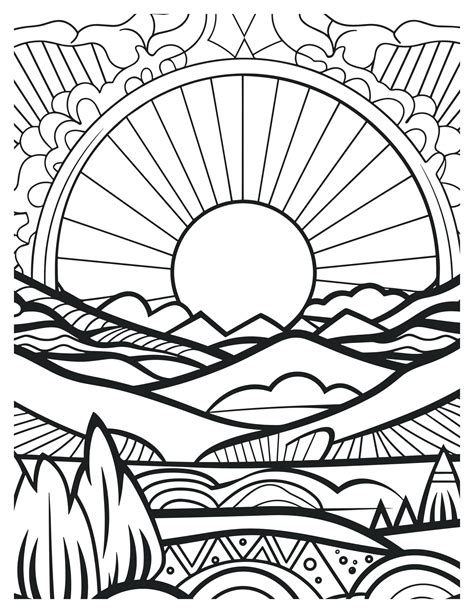 Dazzling Sunset Coloring Pages - Free Printable Art for Kids