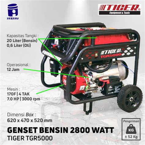 Jual Genset 3000 Watt Bensin Tiger TGR 5000 Starter elektrik - Kota ...