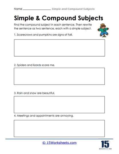 Compound Subject Worksheet 的图像结果