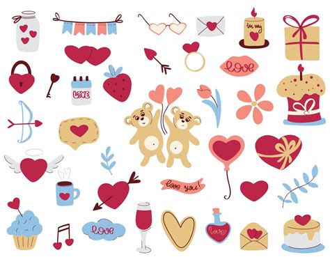 Valentines Day vector clip art set Hand drawn elements 17459468 Vector ...