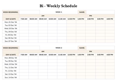 Bi Weekly Schedule Template - Google Docs | Word - Highfile