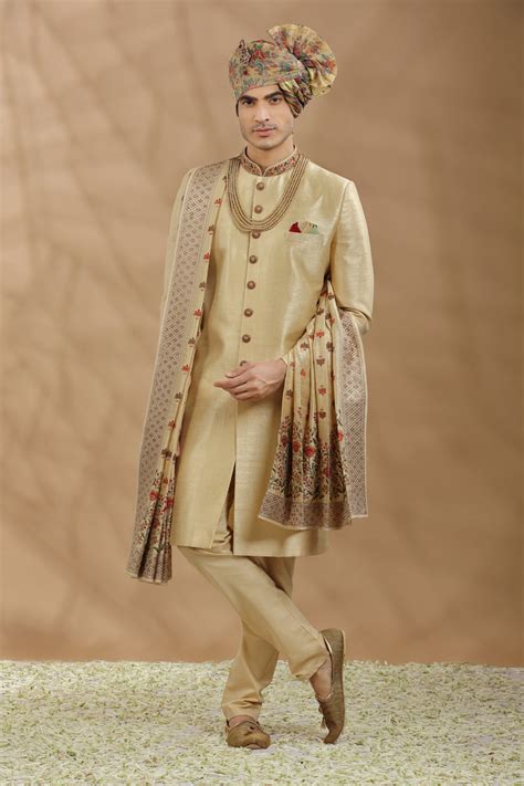 Buy Ivory Cream Hand Embroidered Sherwani Online | Shreeman