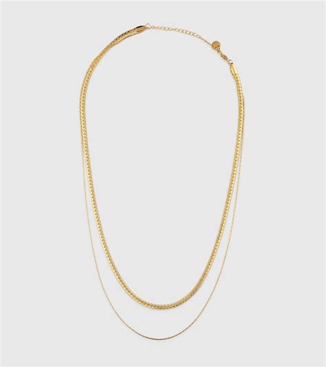 Gold Flat Links Doubled Chain Necklace - OUZEL Jewellery