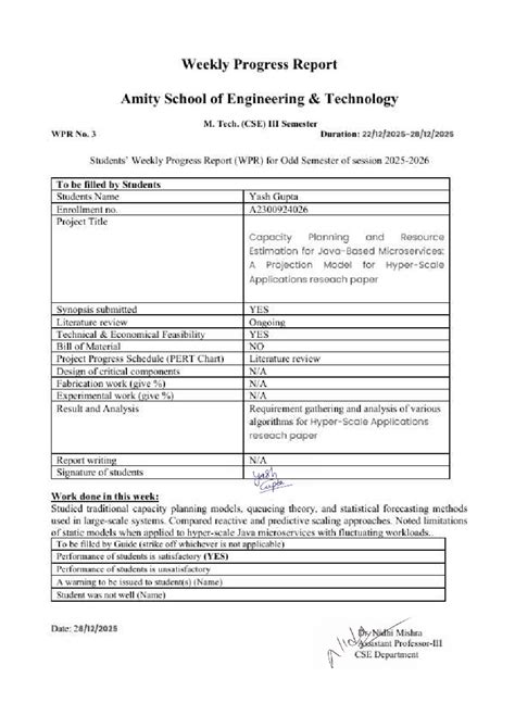 Weekly Progress Report WPR No. 3 - M. Tech. (CSE) Project Update - Studocu